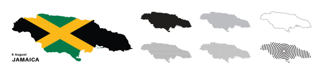 Obraz premium Set of isolated jamaica maps. jamaica flag overlaid with flag proportions. Maps and traveling around the world