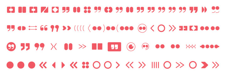 Naklejka premium Quotation marks and punctuation icon set, comma apostrophe parentheses and speech quote symbols, double quotation mark vector collection, clean typography icons, minimal modern design elements.