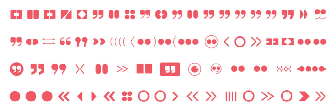 Quotation marks and punctuation icon set, comma apostrophe parentheses and speech quote symbols, double quotation mark vector collection, clean typography icons, minimal modern design elements.
