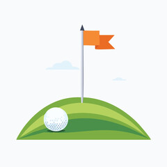 Obraz premium Golf ball on green with flag vector illustration for sports and leisure
