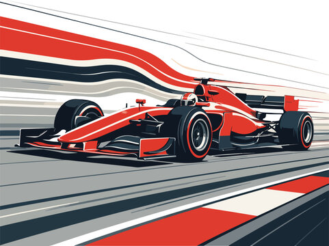 Red Formula 1 race car speeding on a track racing car