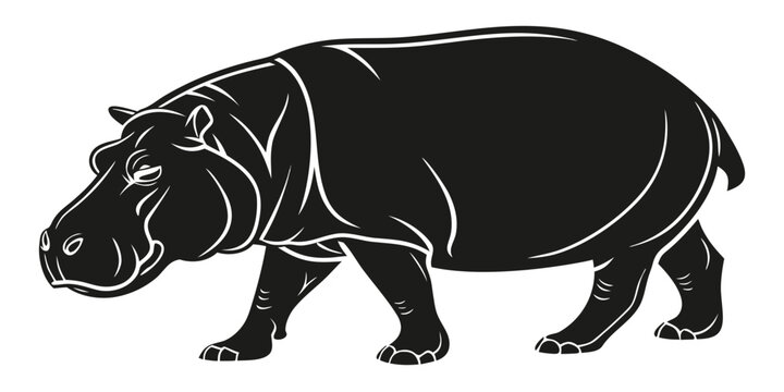 Minimalist graphic silhouette of a walking hippopotamus with hippopotamus silhouette wildlife illustration isolated creature strength wilderness sideview minimalist graphical animalart