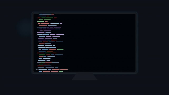 Dynamic Computer Screen Displaying Colorful Code with Modern Motion Animation for Tech or Programming Video