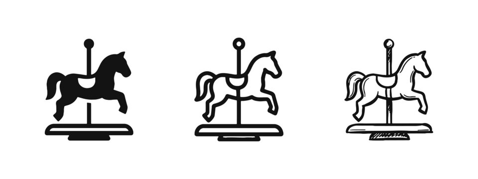 Carousel Horse Icon Set Representing Childhood Amusement Park and Entertainment
