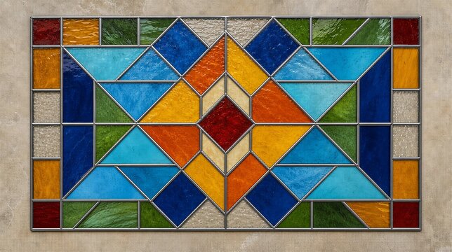 groaning. Colorful glass mosaic in geometric pattern on stone surface, top-down view. event programs, museum guides, designed for cultural heritage projects and event programs, preserves heritage.