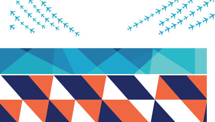Creative travel and geometric design set featuring stylized airplane patterns, colorful low-poly textures, and vibrant triangular motifs for modern branding and aviation themes © Mehedi