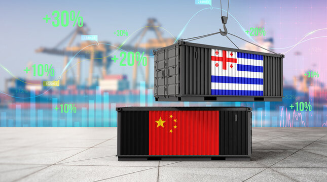 Global Trade in Progress: Visualizing the dynamic interplay of international commerce with a container depicting a flag and an eye-catching illustration of the global market