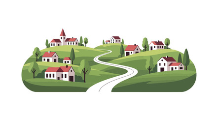 Fototapeta premium Houses on a green hillside village.