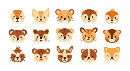 Collection of cute cartoon animal faces. © Dodol Creative Stock