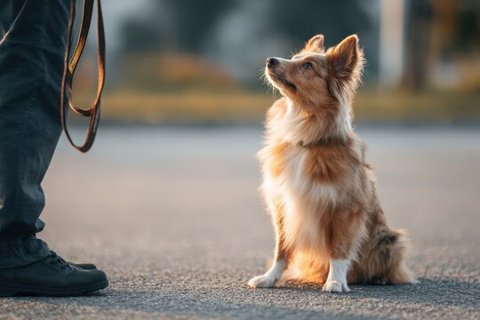 Dog sitting and staying during training