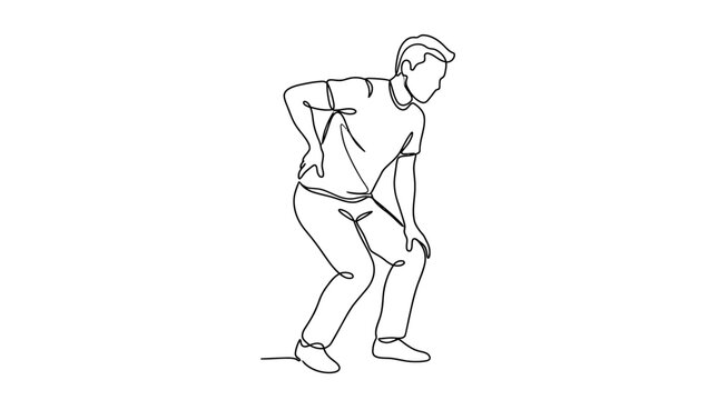 Continuous one line drawing of a man suffering from severe back pain.