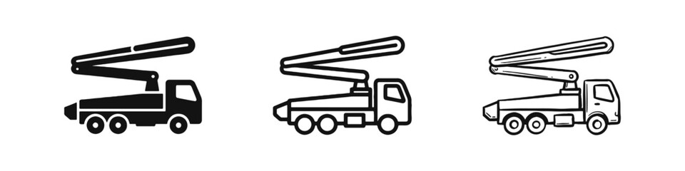 Concrete Pump Construction Truck Icon Set Showing a Boom Truck in Three Styles © drawing lines