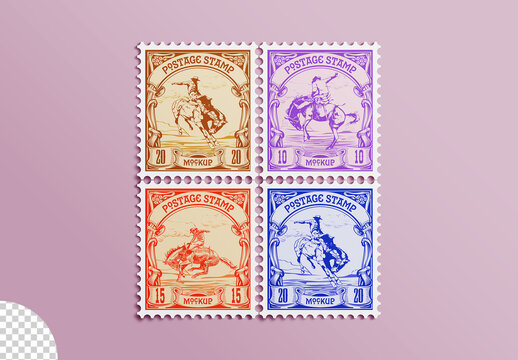 Postage Stamps Flatlay Mockup Isolated