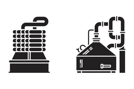 Sugar cane processing machine and distillation apparatus illustration, agricultural industrial equipment for extraction and purification