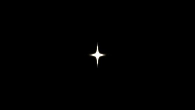 Star twinkling, white star with sparkling flare glows animation,smooth ratio glowing, sparkling stars Shine animation, motion graphics with Twinkling star black background, 4k animation