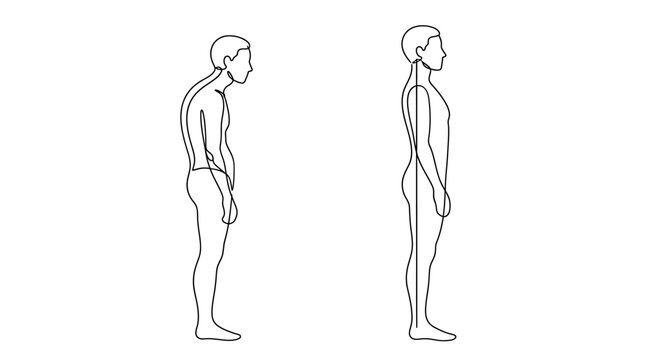 Comparison of good posture and bad posture in a human silhouette.