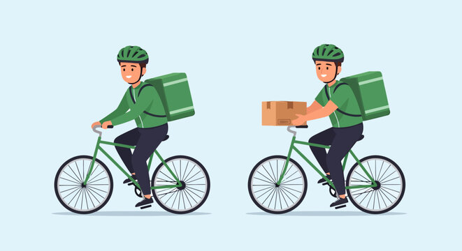 Delivery Person Cycling With Green Insulated Backpack Offering Parcel And Ready For Transporting Food Or Goods On Bicycle For Urban Logistics And Courier Services