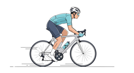 Obraz premium Active male cyclist wearing a helmet and sports apparel riding a road bicycle with a water bottle and motion blur effects emphasizing speed and athletic performance in an outdoor setting
