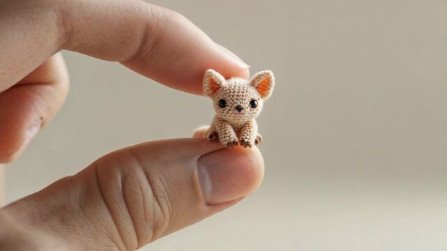 Small handmade dog figure displayed in hand showcasing the craft and detail of creating tiny animals