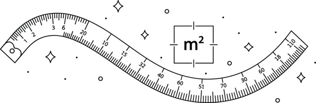 Measuring Tape Icon with Square Meter Symbol Flexible Ruler Illustration for Construction Tailoring Measurement and Engineering Design Line Vector