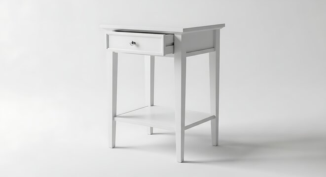 Modern white wooden desk with drawer and metal legs furniture interior minimalist contemporary organization workstation computer keyboard