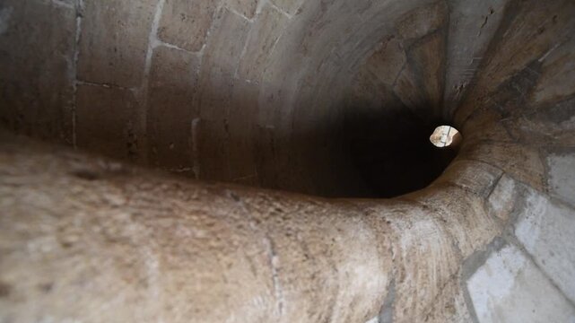 Spiral Stone Staircase in Medieval Fortress Tower Valencia Spain
