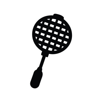 Monochrome silhouette of a badminton racket with a grid pattern and handle