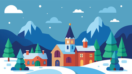 Fototapeta premium Vector illustration of a winter village.