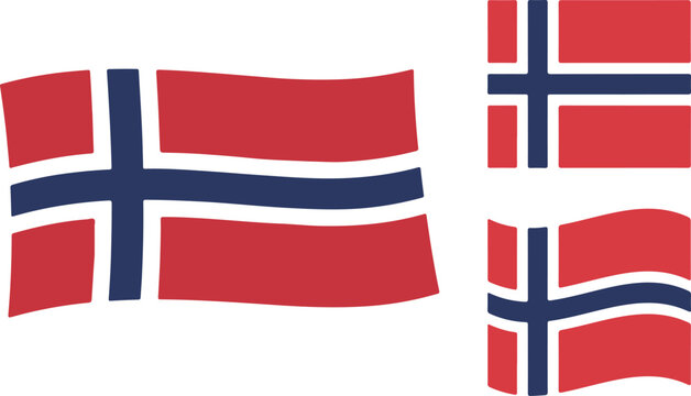 Set of norway flags with different shapes and waving effects