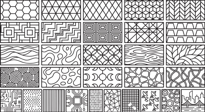 Geometric designs in a structured arrangement. An inspiring compilation of intricate patterns, highlighting the beauty and versatility of design.