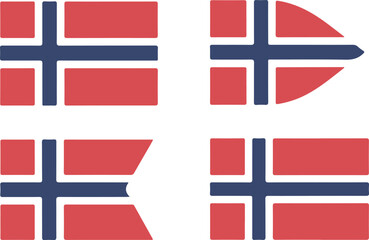 Fototapeta premium Set of norwegian flag variations with different shapes isolated on white background