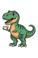 Fototapeta premium Cartoon dinosaur holding tea cup on transparent background high-quality professional detailed modern elegant stylish clean crisp vibrant colorful digital creative.