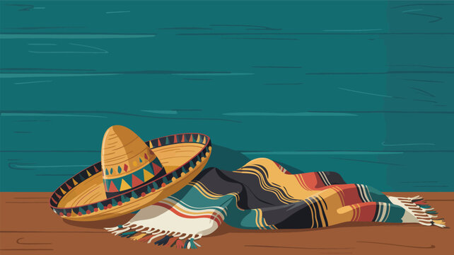 This vector graphic showcases a festive Mexican sombrero hat and a beautifully patterned serape blanket, perfect for cultural event designs.