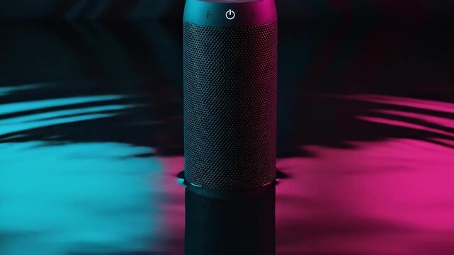 Portable speaker with neon light effects on water