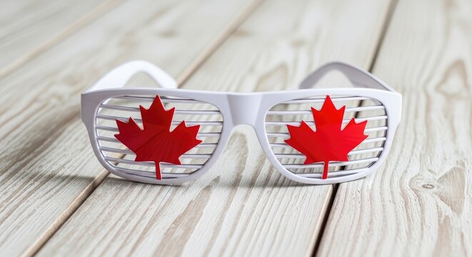 Canada themed novelty glasses on wood