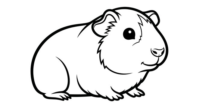 Cute cartoon guinea pig vector line art illustration. Adorable pet rodent outline drawing, black and white graphic.