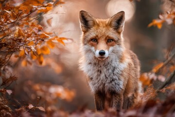 Fototapeta premium Red fox in colorful fall forest portrait