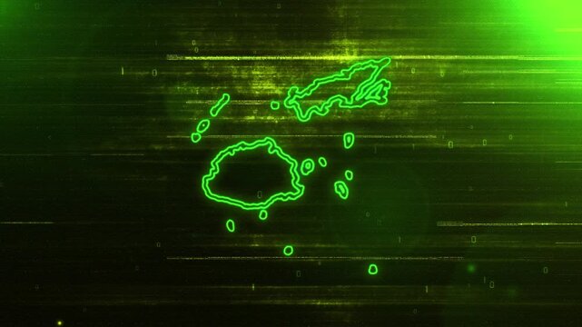 4K Resolution, Fiji Country Digital Futuristic Glitch Map, Futuristic AI Fiji Map Opener Suitable for Politics, Elections, News and Sports Events