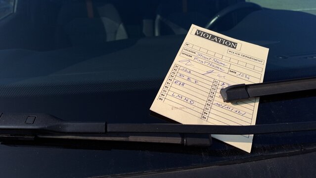 Close-up of car ticket notice on windshield