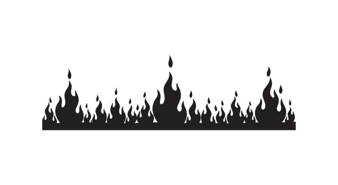 Horizontal flame border silhouette for hot fire design element and bonfire heat symbol graphic vector illustration style.