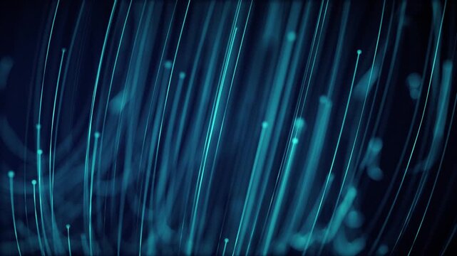Digital data stream motion background animation with a fast moving stream of flowing blue fiber optic light data nodes and particles. This modern technology background is full HD and a seamless loop.