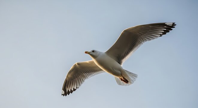 Seagull flying in the sky with wings spread wide great black backed ring billed slaty backed wingspan wildlife feathers flightless migratory