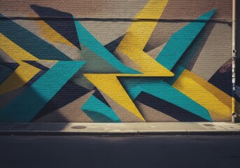 Fototapeta premium Abstract geometric street art mural on a brick wall