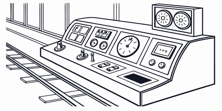 Industrial railway control dashboard station console illustration with dashboard industry technology infrastructure transportation logistics automation engineering technical equipment