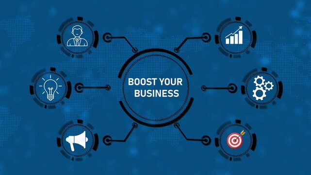 Business, Technology, Internet and network concept. Young businessman shows the word: Boost your business