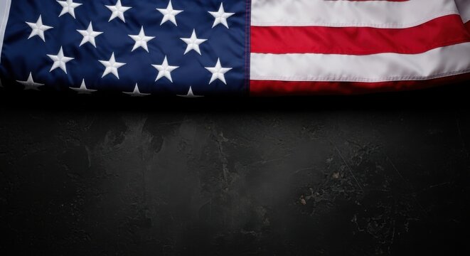 American flag on black stone background, patriotic United States banner with copy space, USA flag border for Memorial Day and Fourth of July