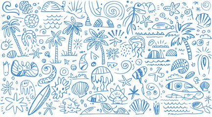 Tropical beach doodle elements with tropical © Rahat Hossain