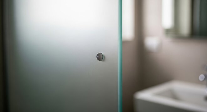 A small, nearly invisible smart sensor integrated into a modern frosted glass surface for discreet data collection.