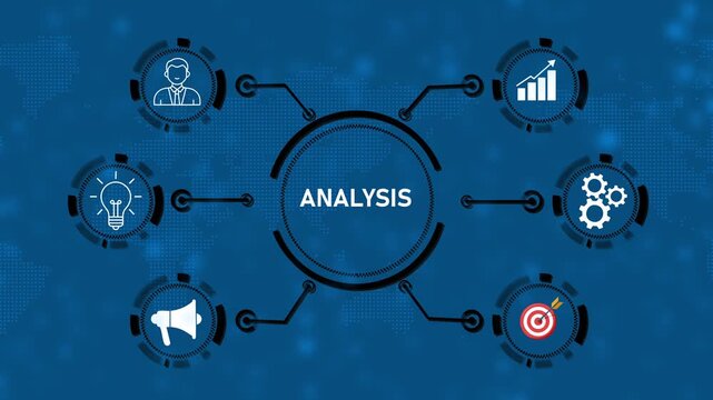 Business Control Concept with Digital Network Connections, Management System, Process Optimization, Performance Monitoring, Growth Analytics Infographic on Blue Technology Background