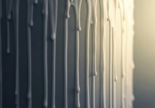 White liquid paint dripping down a smooth dark surface